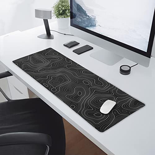 Image of Topographic Map Large Mouse Pad XL Black Lines Contour Geographic Extended Large Desk Mat Big Desk Pad 80X30 CM Non-Slip Rubber Base Stitched Edge Long Mousepad,31.5x11.8 Inch