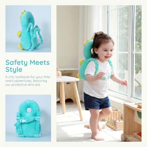 Image of Baby Head Protector Backpack - Soft & Lightweight Head Protection Pillow for Bebe Walking and Crawling(Green Dinosaur)