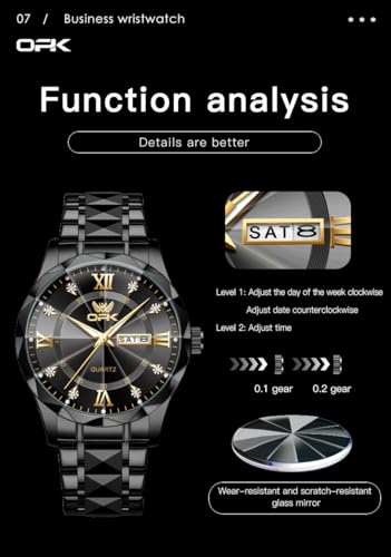 Image of OPK Watches for Men Diamond Roman Analog Mens Watches Waterproof Large Stainless Steel Men Wrist Watch Business Father Gift Watch