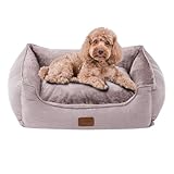 OUPEIWAWA Orthopädisches Hundebett für kleine und mittelgroße Hunde, 52x41x16cm (Schlafbereich 36x36cm), Hundekorb mit hohem Rand, Abnehmbarer und waschbarer Bezug, rutschfest, Khaki, Indoor/Auto