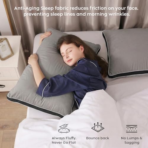 Image of AYKA Super Soft Microfiber Bed Pillow | Virgin Fiber Filled Plush Pillow | Adequate Firmness & Neck Support | Hypoallergenic, Washable | Ideal for Side, Back & Stomach Sleepers | Grey | Pack of 4