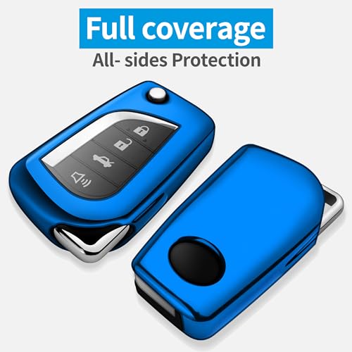 Image of Tukellen for Toyota Key Fob Cover,Special Soft TPU Key Case Cover Protector Compatible with 2018-2024 Camry SE /LE,2020-2025 RAV4 LE,Corolla SE /LE Smart Key-(Blue)