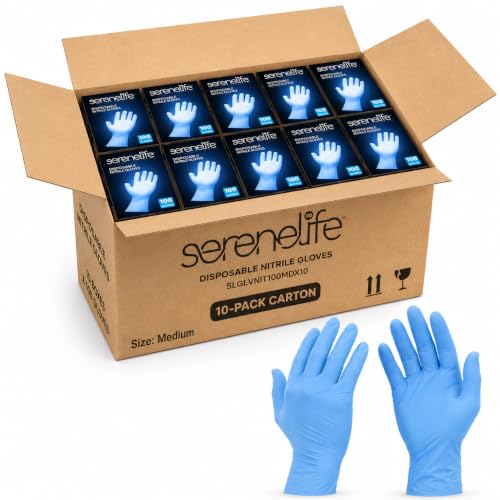 Image of SereneLife Nitrile and Vinyl Blend Disposable Industrial Powder & Latex-Free Protective Gloves, Soft and Comfortable, Size Medium, Blue, 1000 Count