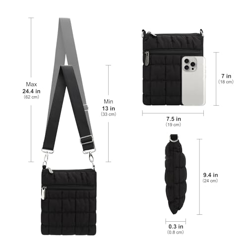 Small Quilted Crossbody Bag for Women Puffer Cross Body Purse with Shoulder Strap Wallet Cute Mini Handbags Light-Weight Black3