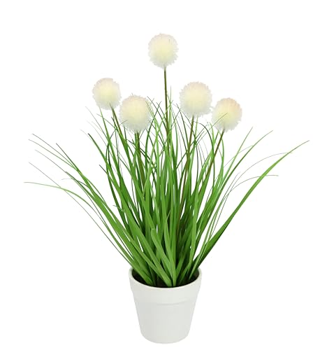 Knopfgras im Topf Kunst-Gras Künstliches Gras Grün Kunstpflanze Kunstgras Ziergras Kunstpflanzen Dekogras Grasbüschel Ziergras Deko Grasarrangement Borstenhirse Süßgräser