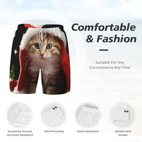 Men's Swim Trunks Quick Dry Board Shorts Cute Christmas cat Beach Shorts with Pocket Bathing Suits for Men4