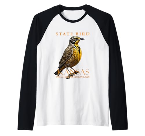 Pájaro del territorio de Kansas La alondra del oeste Camiseta Manga Raglan