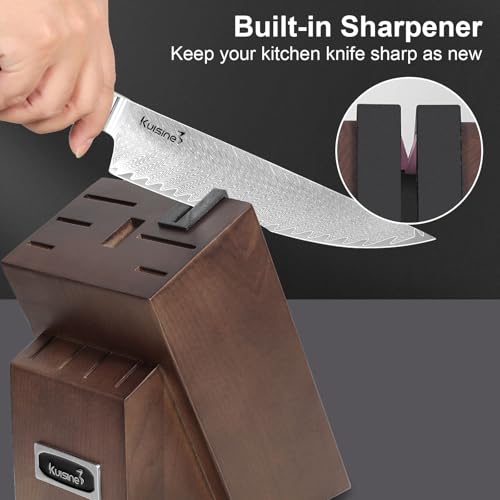 Kuisine Kitchen Knife Set,Damascus Steel Ultra Sharp, Ergonomic Non-slip Wood Handle, Chef Knife Block Set with Built-in Sharpener,Luxury Gift for Holiday(Silver, 12PCS)
