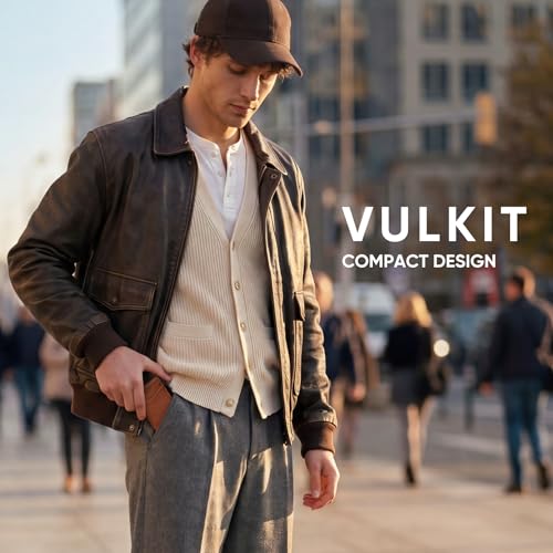 Image of VULKIT Men's Slim Wallets Pop Up Card Holder RFID Blocking Metal Wallet Minimalist Design Holds Up to 11 Cards, Classic Brown, One Size, Minimalist