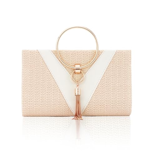 Lanpet Women Evening Handbags, Straw Clutch Purses,Summer Beach Bags Tote Tassels Straw Clutch