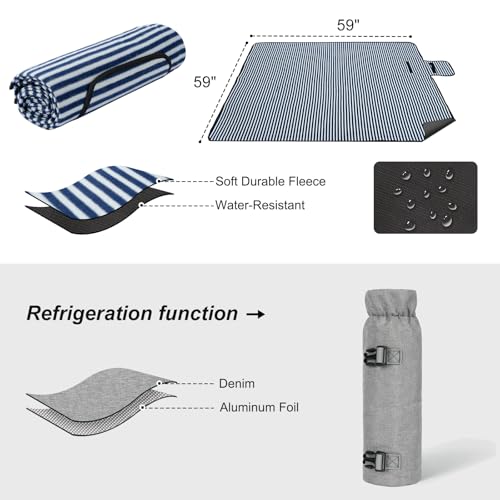 Picknick-Rucksack für 4 Personen mit Kühlfach und Weinhalter, Fleecedecke, Besteck-Set, für Camping, Strand, Tagesreisen, Wandern, Zubehör, Zubehör (Hellgrau)