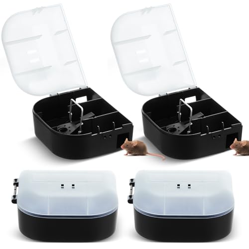 Qualirey 4 Pcs Mice Trap Protection Station with Clear Lids and Keys 5.9 x 4.5 x 2.5 in ＆ 6 Pcs Mousetrap