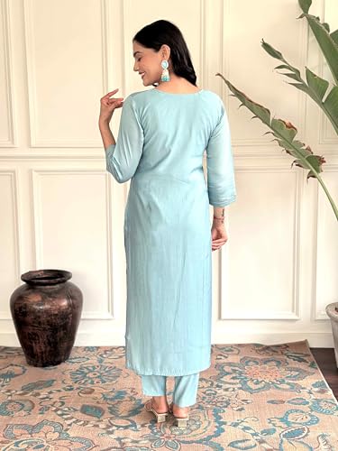 Image of Shiv Textiles Women's Viscose Rayon Embroidered Kurta Pant Dupatta Set