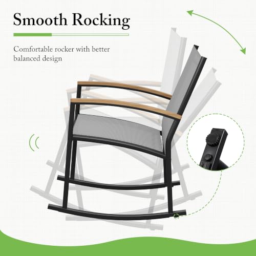 Image of Shintenchi 3 Pieces Patio Rocking Bistro Sets,Outdoor Textilene Fabric Conversation Bistro Set,Front Porch Rocker Chairs Small Patio Furniture Set with Table for Lawn,Garden,Balcony(Light Gray)