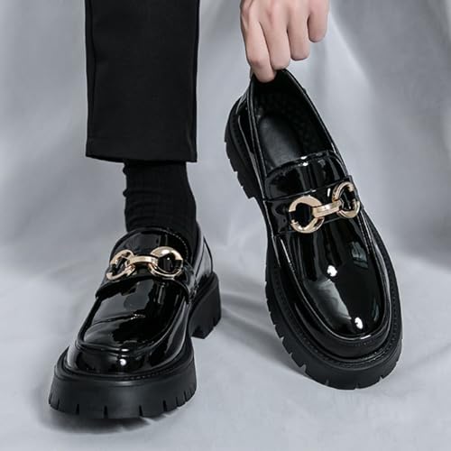 Men's Patent Leather Chunky Platform Penny Loafers with Metal Decoration Slip-On Lug Sole Dress Business Work Shoes Daily Non-Slip Shock Absorbing Casual Shoes2