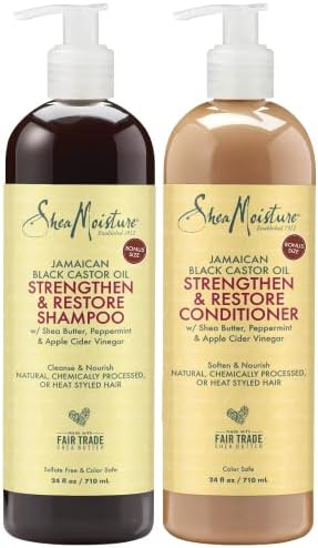 Shea Moisture Shampoo and Conditioner Set (24 Fl Oz Ea), Shea Moisture Jamaican Black Castor Oil Curly Hair Products, Shea Butter, Healthy Hair Growth, Shea Moisture Strengthen and Restore Set