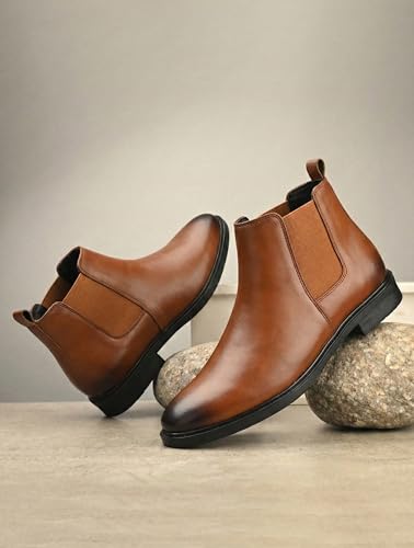 Image of Synthetic Leather Slip-On Chelsea Boots with Side Zipper | Lightweight, Comfortable, Formal and Casual Shoes for Office & Party