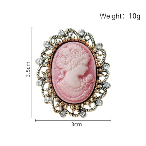 Image of Rhinestone Lady Portrait Statement Brooch for Women Vintage Cubic Zirconia Beauty Cameo Lapel Pin Beautiful Crystal Figure Round Brooch Jewelry Gifts