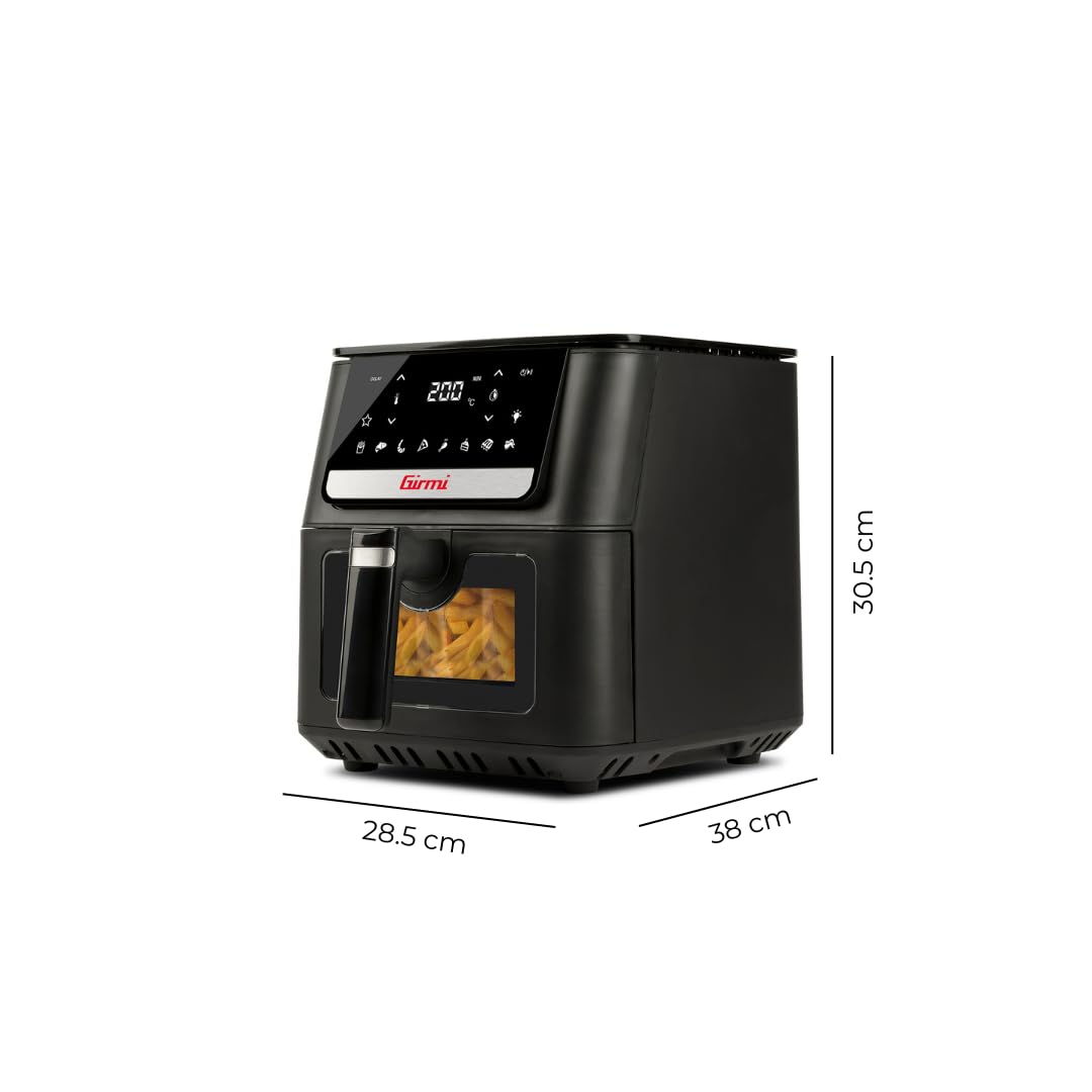 Girmi FG84 Friggitrice ad Aria Ecofrit Crisp, 6,5 Litri, 1700W, Display digitale, 8 programmi, Partenza Ritardata, Vassoio Rialzabile, Timer, Temperatura regolabile, BPA/PFOA Safe, Ricettario incluso