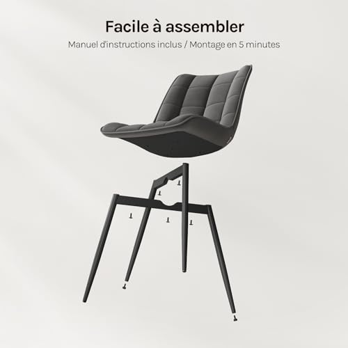 Chaise salle à manger velours gris 150kg WOLTU