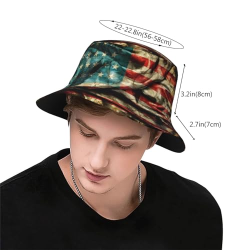 Image of American Flag America Bucket Hat,Casual Fisherman Cap Golf Boonie Hats Travel Beach Sun Hat for Women Men