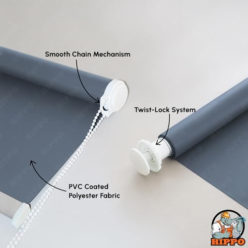 Image of HIPPO No Drill Blackout Blinds for Windows | No Tools, Light & Heat Blocking Blinds, UV Protection, Smooth Chain, Inside Mount, Ideal for Sun Exposed Areas (Navy, 3FTX7FT)