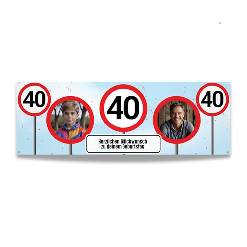 Bannière de panneau de signalisation pour le 18e anniversaire à personnaliser (50 cm x 150 cm) - Bannière d'anniversaire personnalisée pour homme et femme avec images et textes I Drapeau décoratif