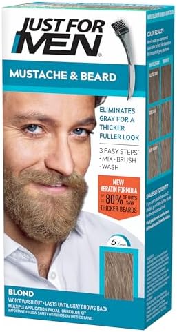 Just For Men Mustache & Beard, Beard Dye for Men with Brush Included, With Keratin Biotin Aloe and Coconut Oil for Healthy Facial Hair - Blond, M-10/15, Pack of 1 (Packaging May Vary)