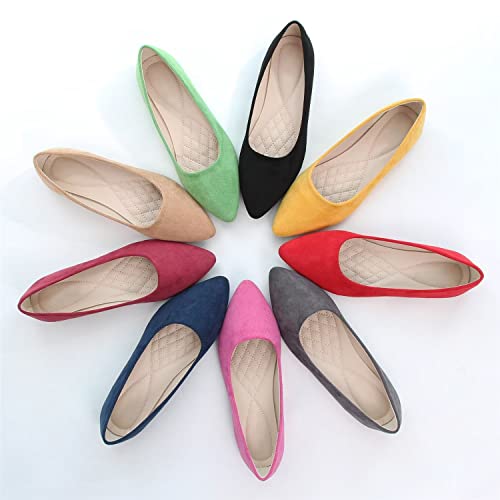 Hee Grand Women's Classic Solid Pointed Toe Slip On Flats Shoes Cute Candy Colors Casual Ballet Shoes Comfort Work Shoes Suede Dress Shoes,Black 9.5 #TOP6