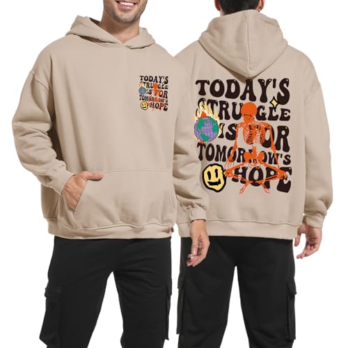 Mens Skeleton Graphic Hoodie Skull Letter Print Hoodies Vintage Hooded Sweatshirt Aesthetic Loose Fit Retro Pullover