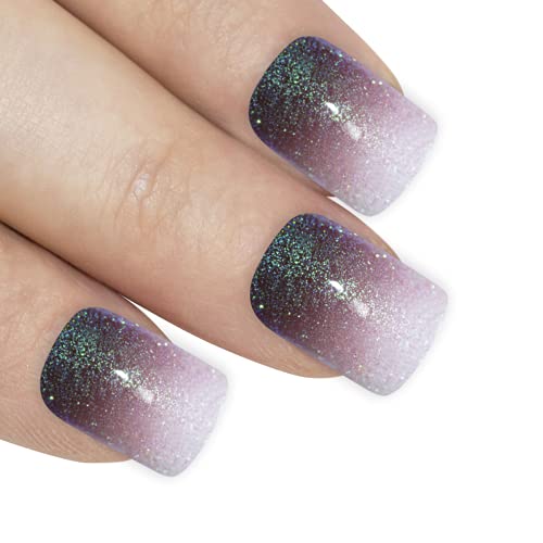 Bling Art False Nails French Fake Gel Ombre Red Brown Squoval 24 Medium Tips