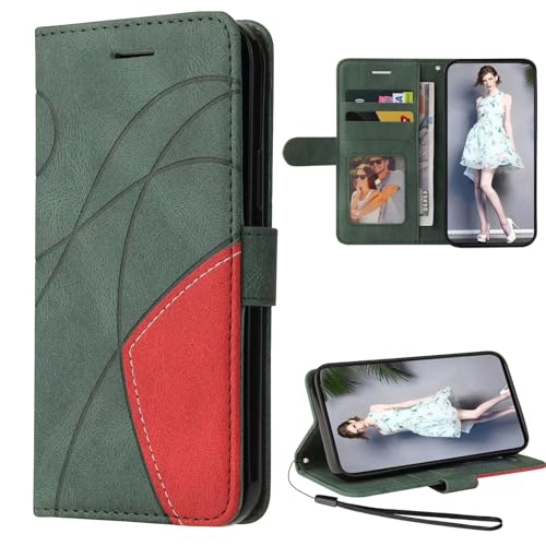 Cqkob Handyhülle für LG k10 2018, Leder PU Brieftasche Handyhülle Flip Hülle Silikon Bumper Schutzhülle Klapphülle. Lederhülle mit Kartenfächern & Standfunktion-Grün