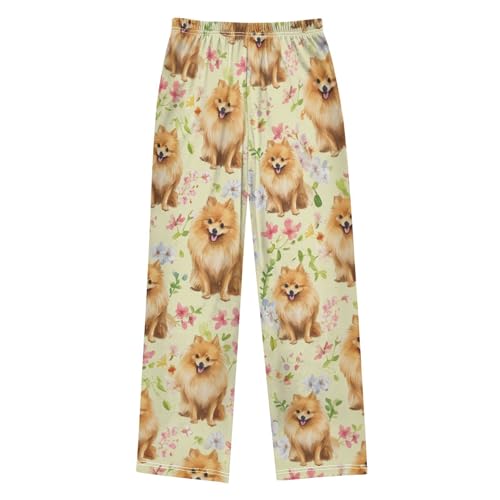 ZZXXB Lovely Pomeranian Flower Boys Long Pants Soft Trousers Elastic Waist Kids Lounge Bottoms with Pockets S-XL2