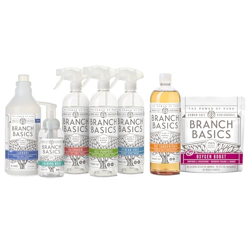Image of Branch Basics Premium Starter Kit: All Purpose Cleaner, Glass, and Bathroom Cleaner plus our Foaming Wash, and Laundry Bottle (3 Plastic Spray Bottles + Concentrate) Fragrance-Free