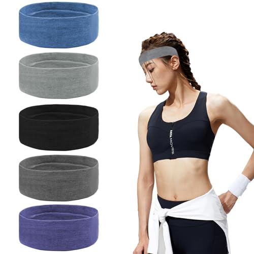 Yeria Juego de 5 diademas para mujer, color negro, elásticas, antideslizantes, para deporte, yoga, fitness, correr, para mujer y hombre