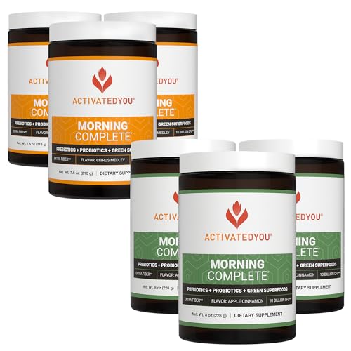 ACTIVATEDYOU Morning Complete Daily Wellness Greens Superfood Drink with Prebiotics, Probiotics and Green Superfoods, 10 Billion CFUs Apple Cinnamon & Citrus Flavors