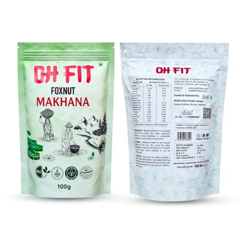 Image of OHFIT Plain Makhana Roasted Foxnuts | Healthy Low Calorie Gluten Free Snack, Pack of 1 (100g)