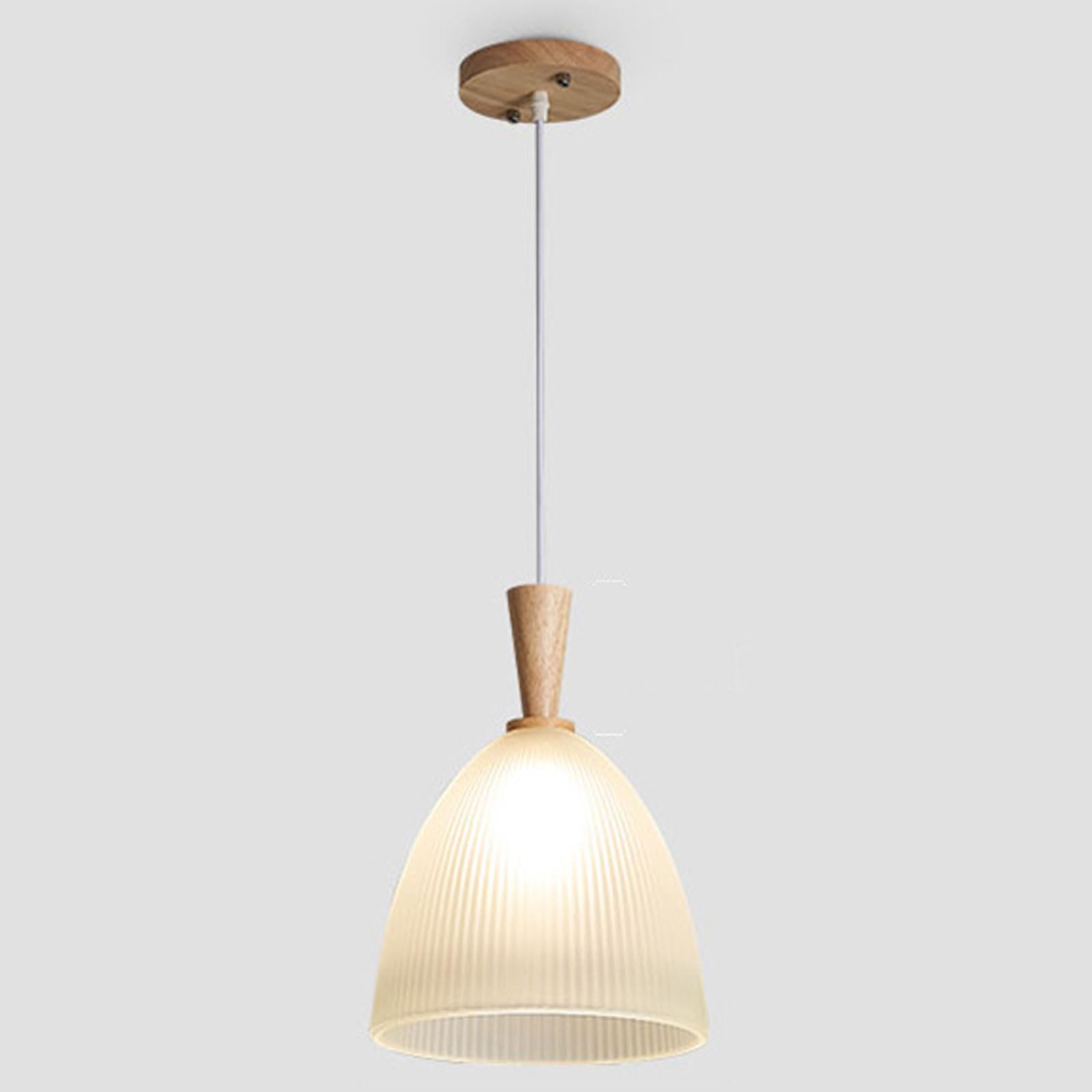 RSZCSMO 9.84in Glass Dining Pendant Light E26 Warm Light Solid Wood Single-Head Multi-Option Bedside Hanging Lamp Bedroom, Bar Counter, Dining Table Lighting Fixture