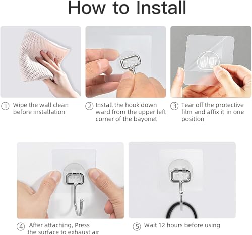 Image of Big Size Self Adhesive Wall Hooks - Heavy Duty Transparent Hooks for Wall Hanging | Waterproof, Rustproof, No-Drill Utility Hooks for Bathroom, Kitchen, Home & Office (Pack of 10)
