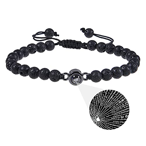 Image of Pingyongchang 2Pcs Natural Stone Bracelets 100 Languages I Love You Bracelets Graduation Gifts,Couple's Memorial Gifts for Boyfriend,Girlfriend,My Love-Black and Pink