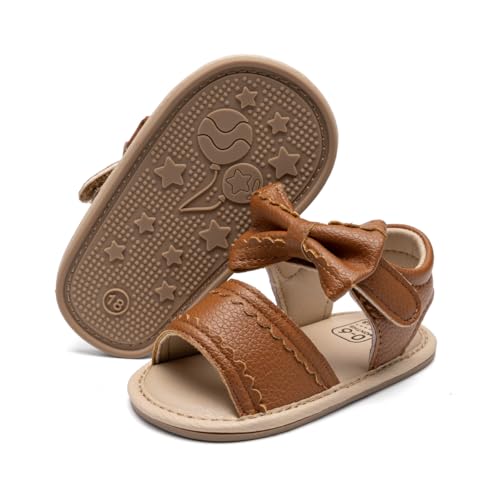 Image of Miamooi Infant Baby Girls Boys Sandals Summer Bowknot Crib Shoes Toddler Pu Leather Flower Soft Rubber Sole Dress Flats First Walker Shoes