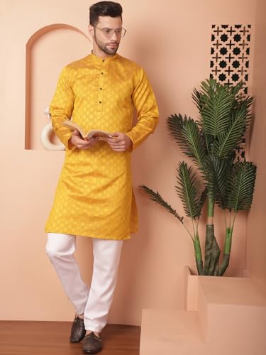 Image of Jompers Silk Men's Regular Fit Woven Design Kurtas