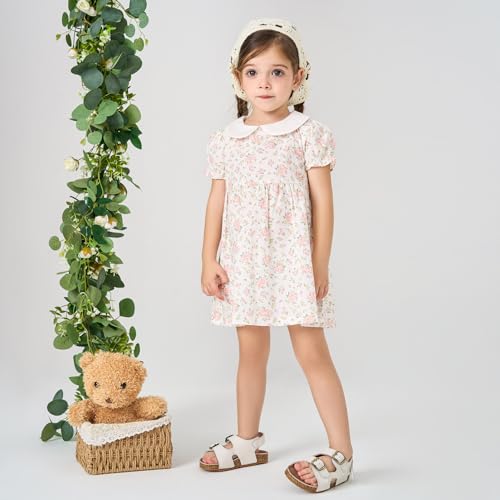 pureborn Baby Toddler Girl Woven Dress Short Sleeve Cotton Playwear Dresses 0-5T4