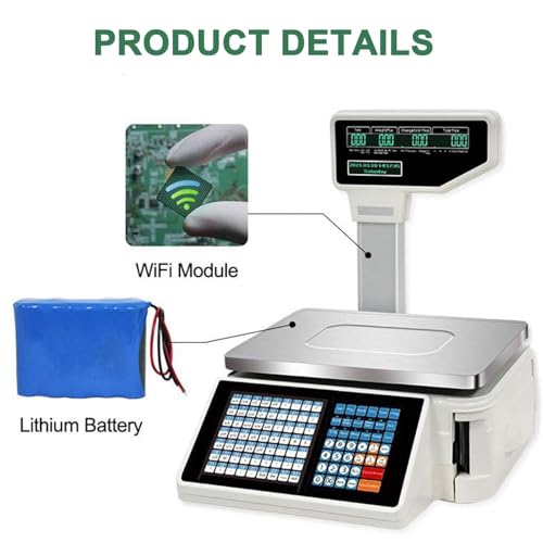 Digital Price Label Printing Scale with Pole Display, Electronic Price Cutting Scale for Commercial Use, Counting Scales with Built-in Label Printer for Market Trade
