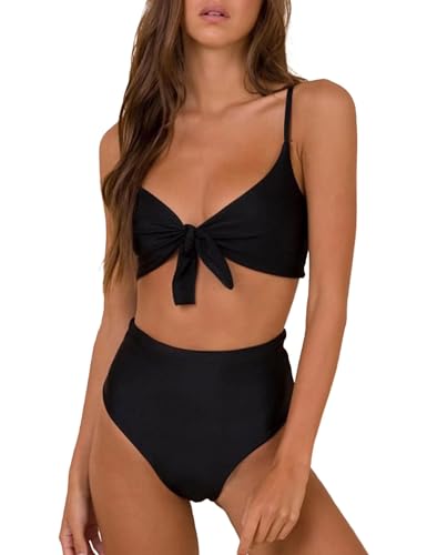 Blooming Jelly Womens High Waisted Bikini Set Tie Knot High Rise Two Piece Swimsuits Bathing Suits 2026 (X-Large, Black)