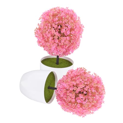 Amosfun 6 Pcs Simulated Potted Plant Boxwood Ball Decor Fake Plants Decor Fake Small Bonsai Decorations for Home Topiary Trees Artificial Indoor Plants Mini Pink Decorate Plastic