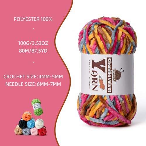 Image of 3 Pack Plush Chenille Chunky Yarn - Fluffy Velvet Yarn Crochet for Blanket Knitting and Crocheting - Soft Baby Yarns for Crocheting - Amigurumi Crochet Yarns 100g (87dy) (Sunrise)