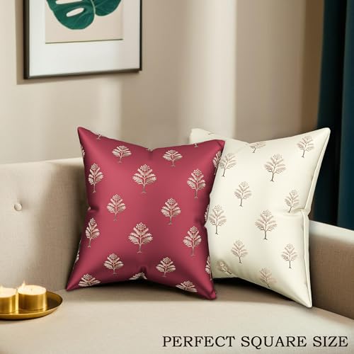 Image of Kuber Industries Polyester Cushion Cover 16 Inch x 16 Inch Set of 5 with Zip Closure | Decorative Throw Pillow Square Cushion Cover for Sofa Set, Bedroom and Living Room | Golden Tree - Multicolor
