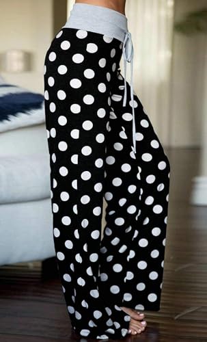 Image of iChunhua Women's Comfy Stretch Floral Print Drawstring Palazzo Wide Leg Lounge Pant