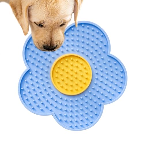 Coiroaoz Alfombrilla para lamer gatos, perros y gatos, almohadilla de alimentación lenta, almohadilla para lamer mantequilla, alfombrilla de silicona de flores para aseo, corte de clavos, baño, alivio